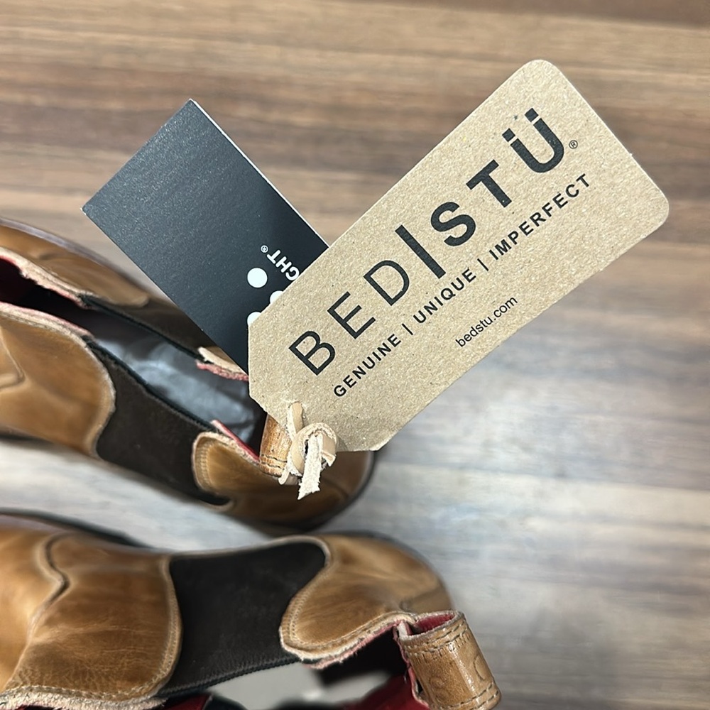 BED|STU Tan Leather Chelsea Ankle Boots with Black Elastic Panels - Picture 3 of 4